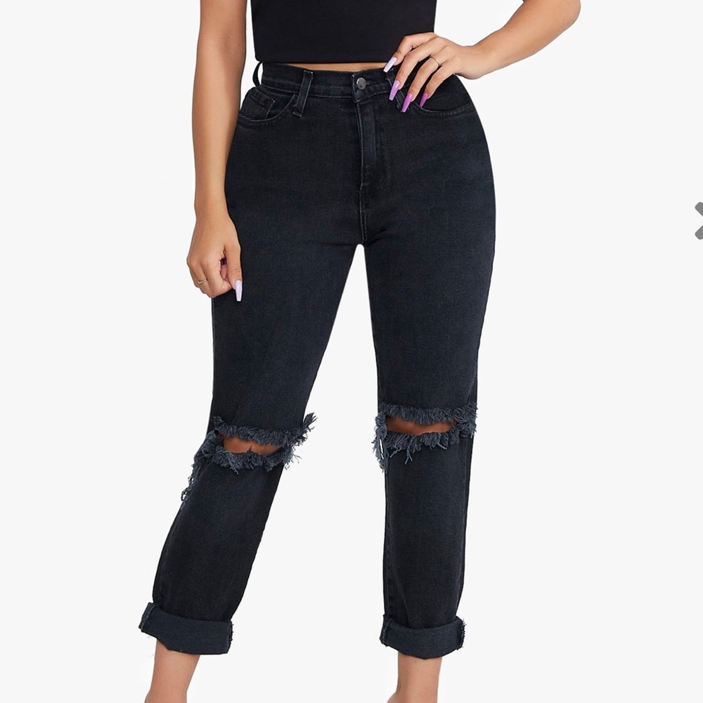 Black Ripped Girlfriend Jeans